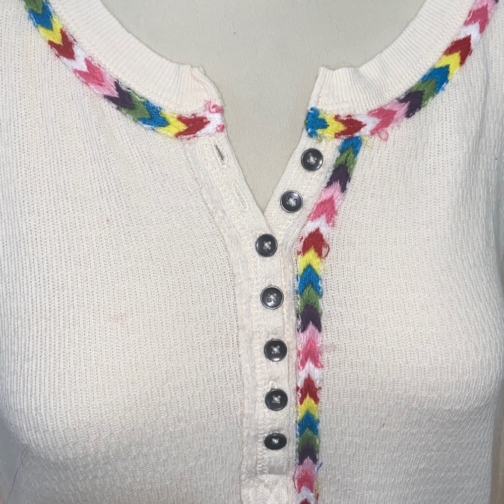 FREE PEOPLE Women's Rainbow Trim Thermal Top Sz L
